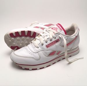 Reebok Classic White Athletic Shoes with Pink Trim - Women's Size 8